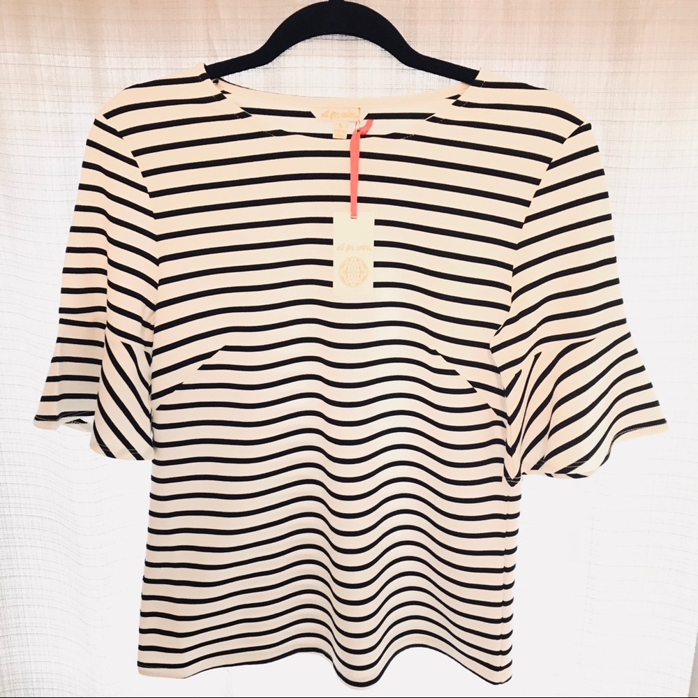 White stripe Palermo Bell Sleeve Top